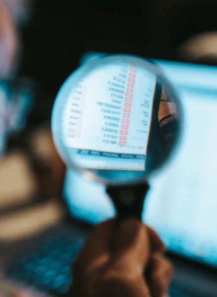 A screen viewed through a magnifying glass
